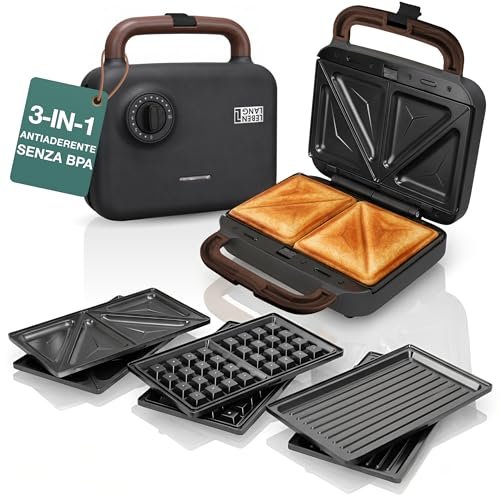 LEBENLANG sandwich maker 3 in 1 850 W con 3 inserti