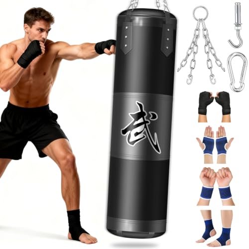 ASBRAVO sacco da boxe adulti 120 cm set con fasce