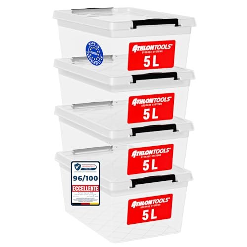 ATHLON TOOLS 4x 5L scatole plastica trasparente con coperchio