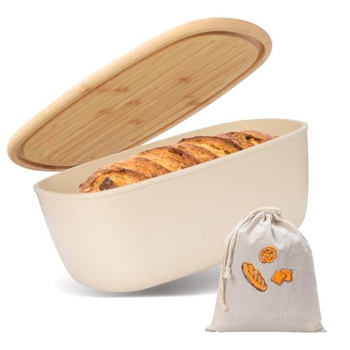 scatola per pane in plastica con coperchio bambù 6L