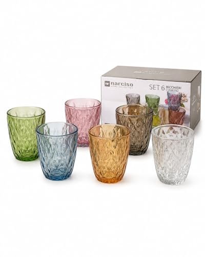 NARCISO 6 bicchieri acqua vetro colorati multicolore 280ml