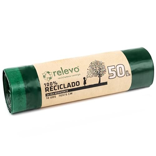 Relevo sacchi spazzatura verdi con maniglie 50L 70x75 cm