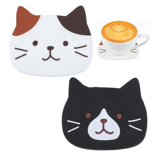 YAZWUR 2 pezzi sottobicchieri gatti carini in silicone antiscivolo