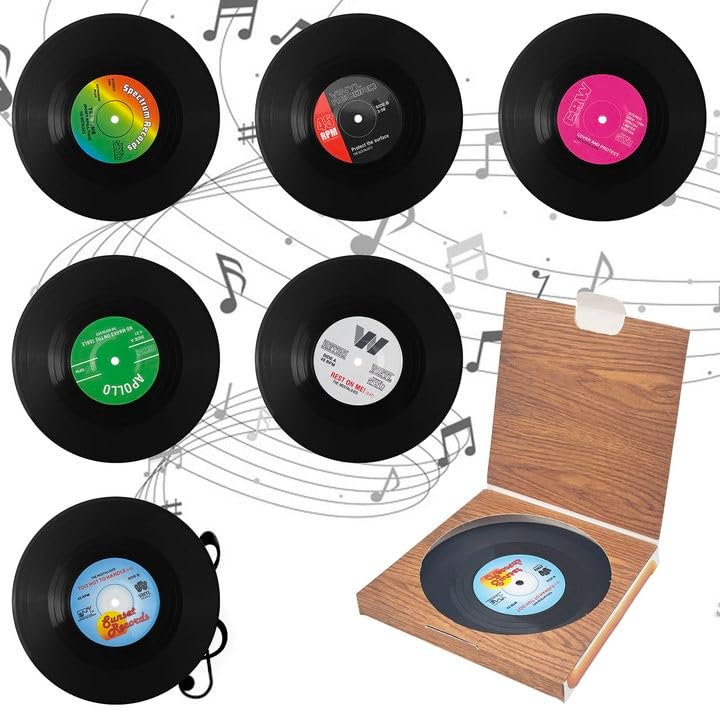 Rseuphiee 6 pezzi sottobicchieri in vinile tazza stuoia vintage
