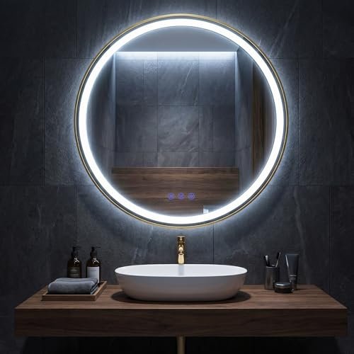 SONGMICS specchio bagno con luce da parete rotondo funzione