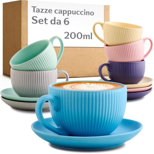 Cosumy tazze cappuccino con piattino 200ml 6 pezzi
