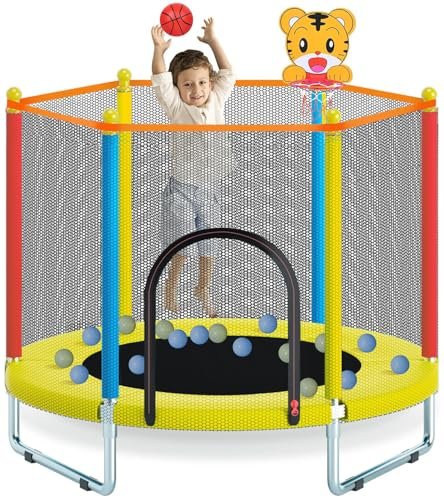 Redcoutt trampolino 150 cm con rete di sicurezza e cestello da basket per bambini