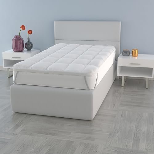 Italian Bed Linen topper singolo 80x195 trapuntato morbido e traspirante 600gr mq con cinghie