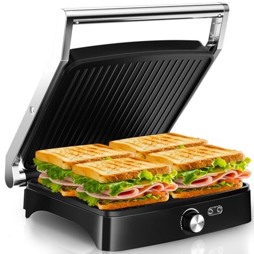 YASHE piastra panini 2000W tostiera 4 fette griglia elettrica apribile 180° temperatura regolabile