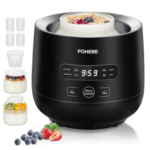 FOHERE yogurtiera elettrica con 2 XXL vasetti da 2000 ml e 1400 ml più 4 contenitori