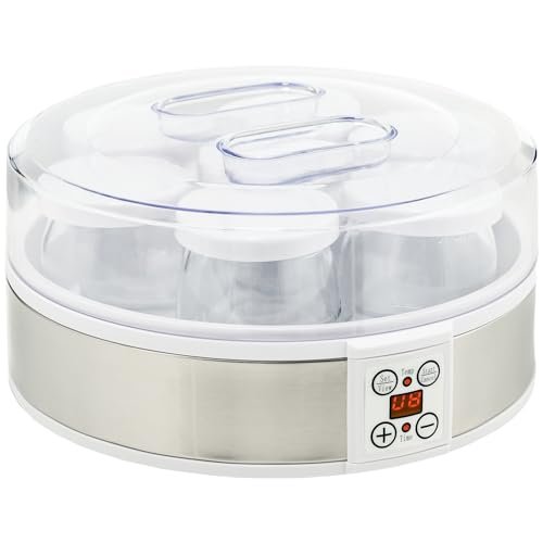 HOMCOM yogurtiera 20W 1.5L 7 vasetti display pulsanti bianca