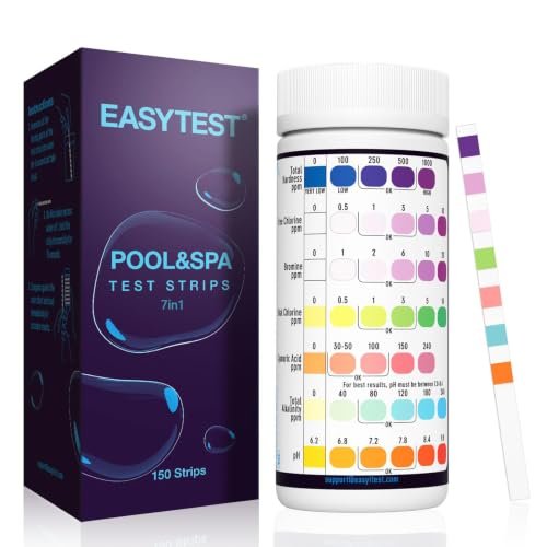 EASYTEST 7 IN1 Piscina Test Strisce,150 Strisce di Prova Chimica dell'acqua Spa,Test per Acqua Piscina Bromo, 