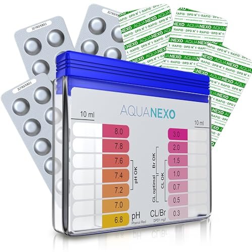 AQUANEXO tester per piscina pH e cloro incl. 60 pastiglie di prova per piscina, pool test kit, kit controllo c