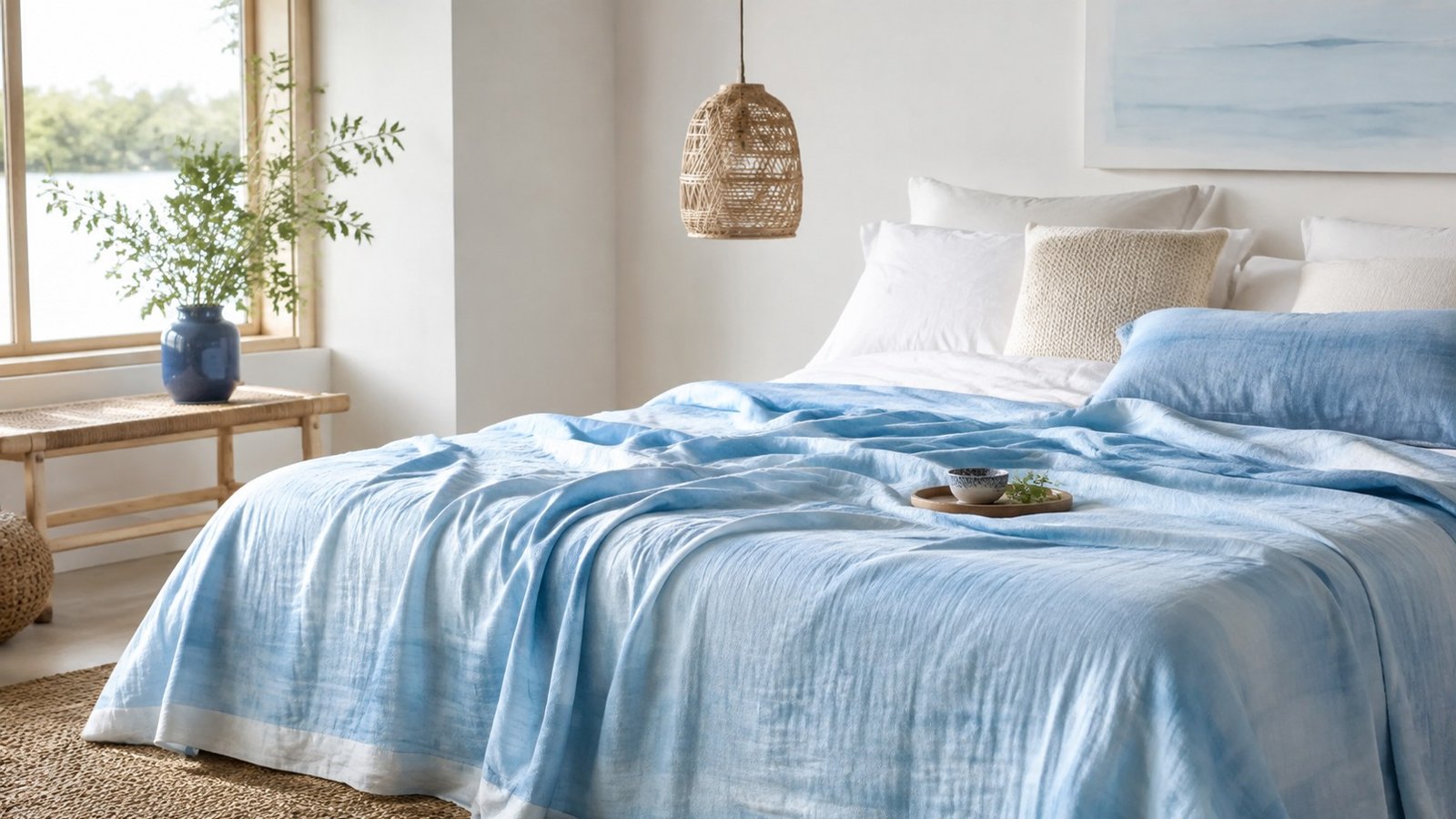 coperta rinfrescante leggera su letto estivo