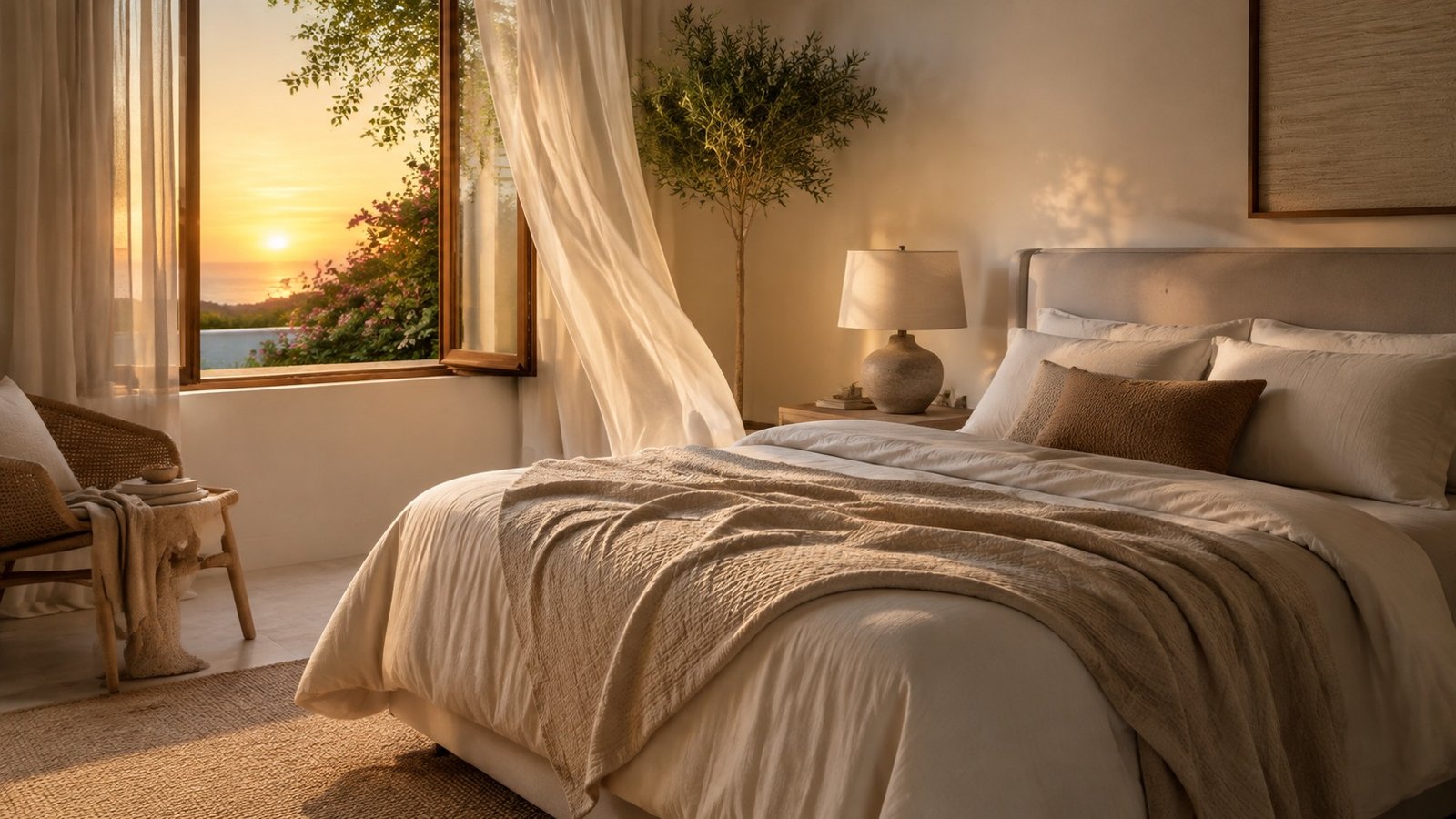 camera da letto estiva con coperta leggera