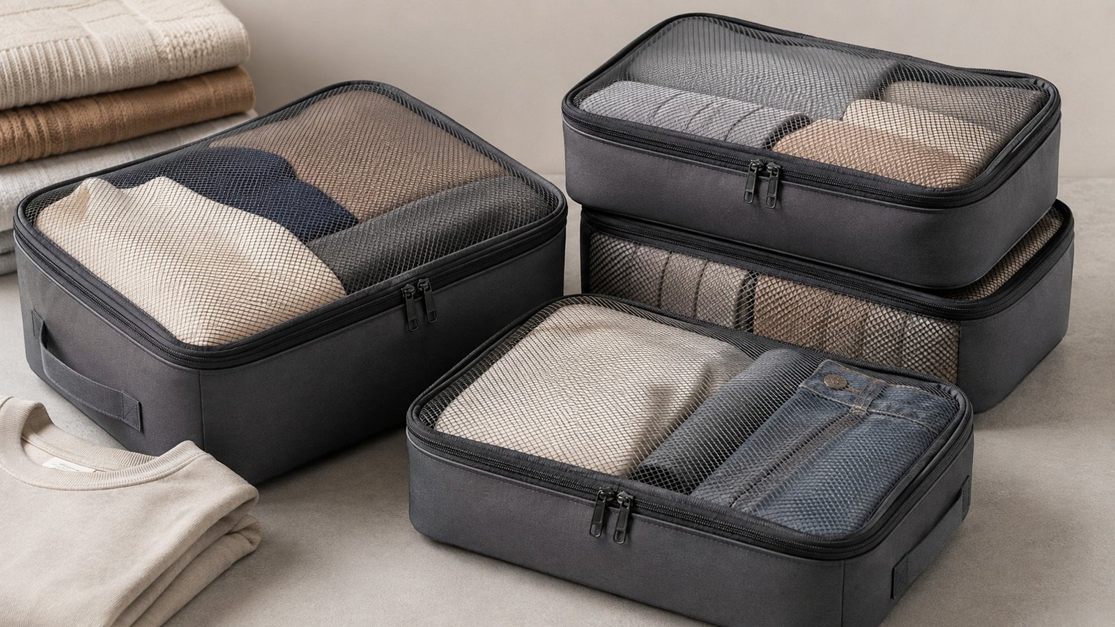 packing cube a compressione con vestiti piegati