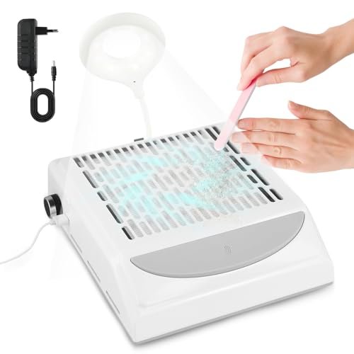 Aspiratore per unghie VIHBRAI Aspiratore per polvere di unghie 100W con luce LED e filtro riutilizzabile, aspiratore per manicure professionale silenzioso con uscita USB, per salone di bellezza e uso domestico