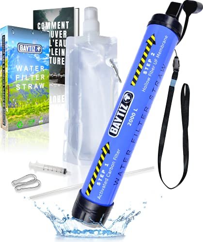 BAYTIZ ® Filtro Acqua Portatile - Cannuccia Filtrante + Borraccia Trekking Kit di Sopravvivenza Depuratore Pompa Purific