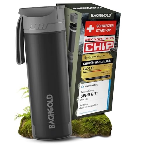 Bachgold Selfpress Borraccia Filtrante, Filtro Acqua Trekking, 500 ml, Nero