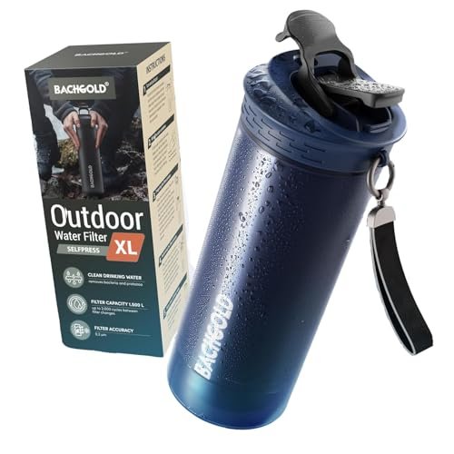Bachgold Selfpress Borraccia Filtrante, Filtro Acqua Trekking, 800 ml, Blu