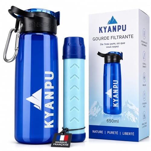 Kyanpu - Borraccia filtrante acqua non potabile 650ml | Filtro acqua al carbone attivo | Purificatore d'acqua | Escursio