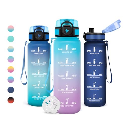 JAPORIA Borracce 500ml, Borraccia Motivazionale, Borraccia con Scala Temporale, Senza BPA, Bottiglia Acqua con Filtro, B
