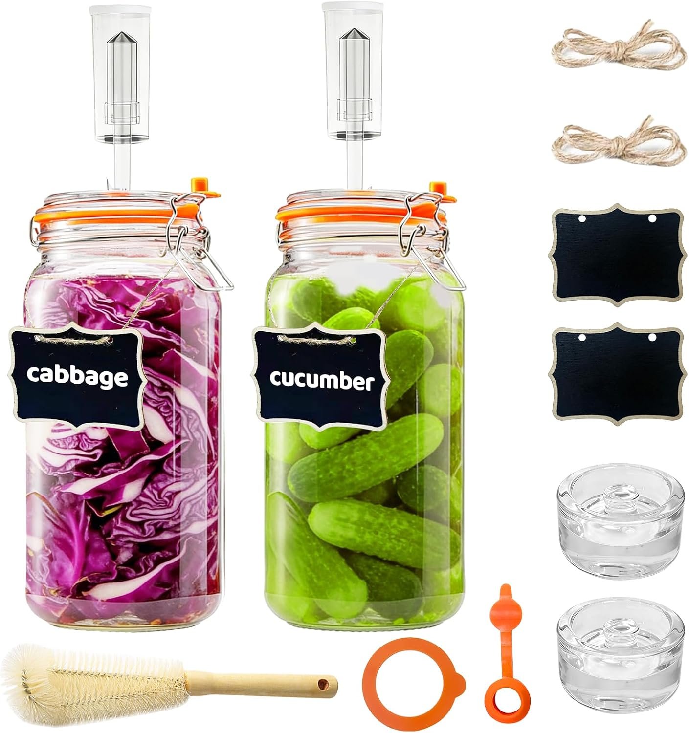 Barattoli per fermentazione in Vetro da 2 l con gorgogliatori e Pesi, per la Produzione di crauti, Kimchi e ce