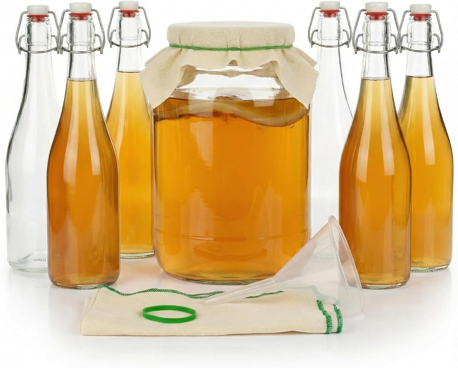 myFERMENTS - Kit Bevande Artigianali | Barattolo Vetro 4,25L | 6 Bottiglie Ermetiche 750ml | Birra, Liquori, K