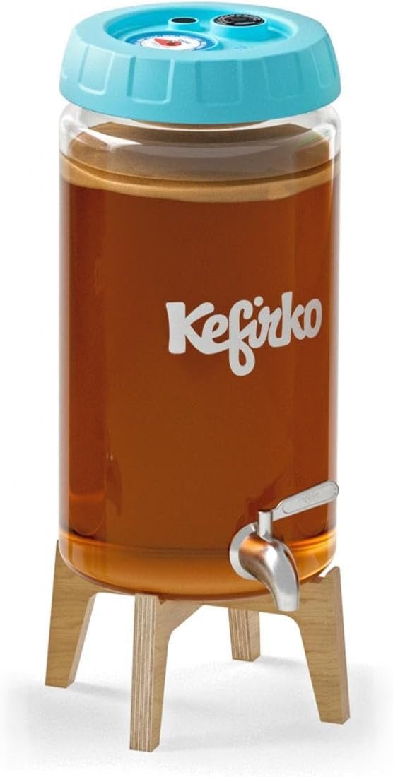 Kefirko Kombucha - Kit di Fermentazione | Barattolo di Vetro per Birra Casalinga, Coperchio, Filtri, Orologio 