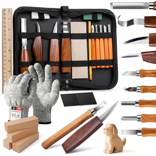 Anhow Anhow Kit Intaglio Legno, 23PCS Set di Utensili da Intaglio in Legno