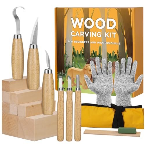 YHLAWM Set di strumenti per intaglio in legno 18 in 1, per adulti, bambini, principiant