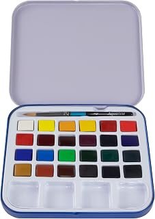 Daler Rowney Aquafine set da 24 mezzi godet con pennello e tavolozza
