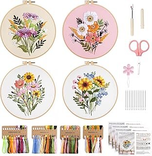 Kit ricamo di fiori e piante con telai e fili