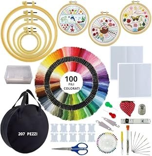 SusggO kit ricamo 207 pezzi con borsa e cinque telai