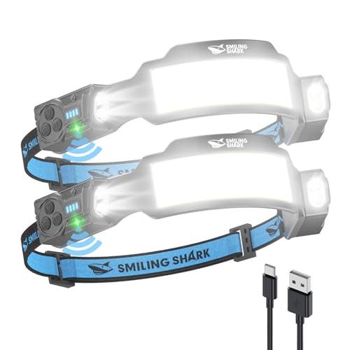 Smiling Shark TS-6 Lampada Frontale LED, Torcia da Testa Ricaricabile 2400mAh 2 Proiettori Orientabili & Luce