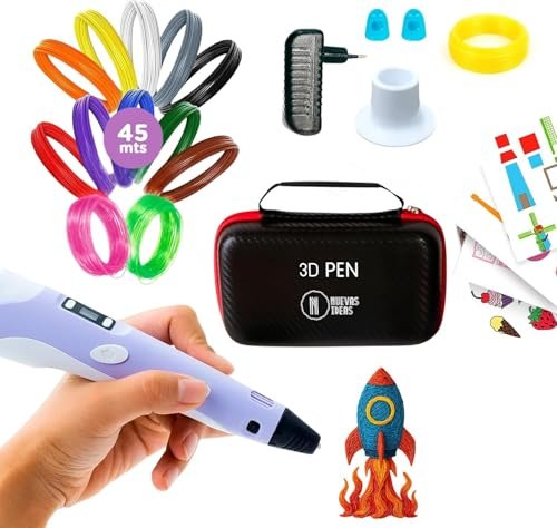 N NUEVAS IDEAS Penna 3D di Precisione – 3d Penna con 45 m di filamento PLA (15 colori), di cui 3 fluorescenti | Pen