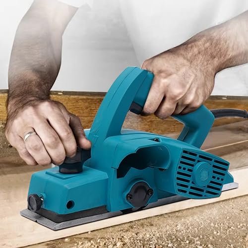 FROPIJ Pialla elettrica in legno, piccola pialla elettrica in legno, 16000 giri/min, larghezza pialla 82 mm, con righello di guida, pialla, profondità del truciolo regolabile di 1-2 mm, per piallare il legno