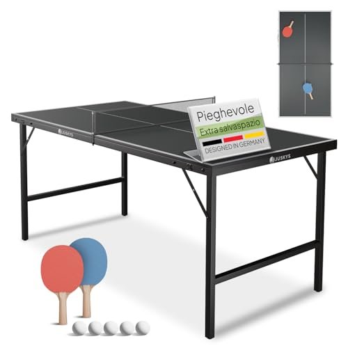 Juskys tavolino da ping-pong Flexi con accessori – Piccolo e pieghevole – Gioco da interno per casa e in viaggio – Set da ping-pong – Nero