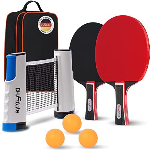 DH FitLife Set Ping Pong Portatile | Rete Mobile | 2 Racchette & 3 Palline
