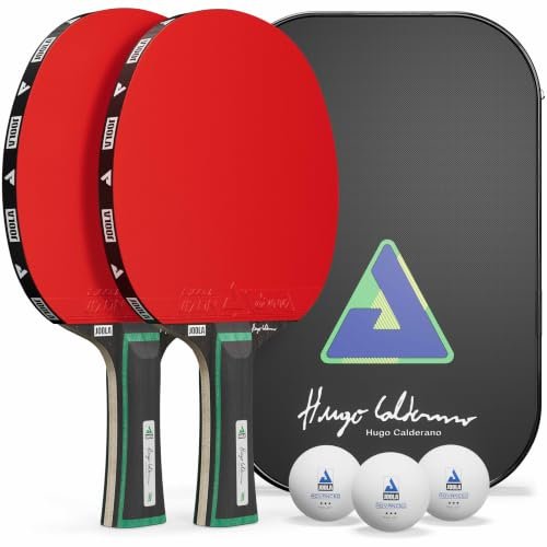 JOOLA Hugo Calderano Edge - Set da ping pong, 2 racchette da ping pong + 3 palline da ping pong + custodia da ping pong, 6 pezzi