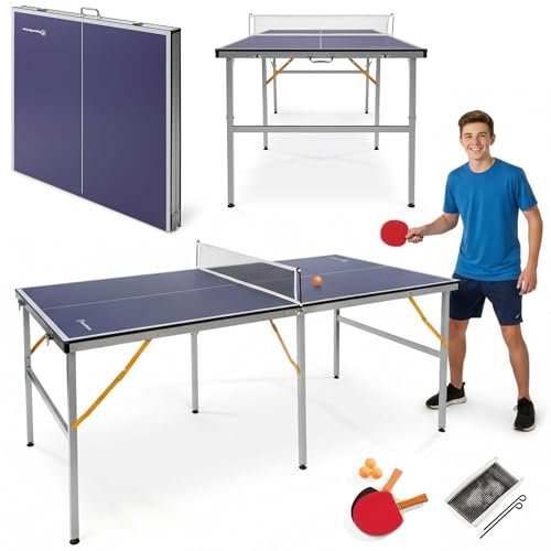 HyperMotion Tavolo da ping pong pieghevole 180 cm, ping pong per bambini e adulti, modello compatto per la casa con rete, racchette e palline