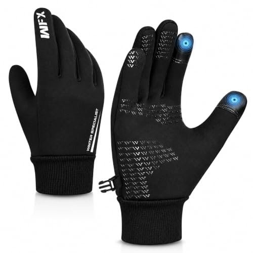 WFX Guanti invernali da corsa per uomo e donna - Guanti termici leggeri antiscivolo con touchscreen e fodera in pile, guanti caldi antivento per ciclismo, sport e attività all'aperto (nero, S)