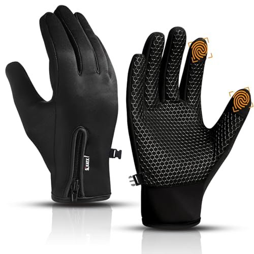 Katx Guanti da Ciclismo Touchscreen Termici Invernali Neri, Antivento e Antiscivolo, Fodera in Pile, Guanti Caldi per Uomo Donna (L, Nero)