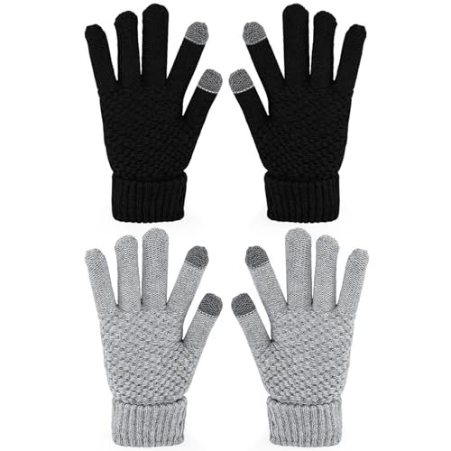 Tetnsk 2 Paia Guanti Invernali Caldi da Donna per Touch Screen, Foderati in Pile (Nero, Grigio)