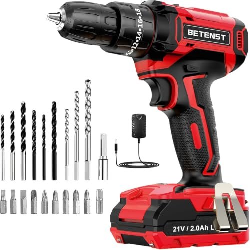 BETENST Avvitatore a Batteria 21V, Trapano Avvitatore Batterie 2000mAh, Trapano a Batteria 18+1 Coppia, 2 Velocità, Cacciavite Elettrico LED per Fai da te