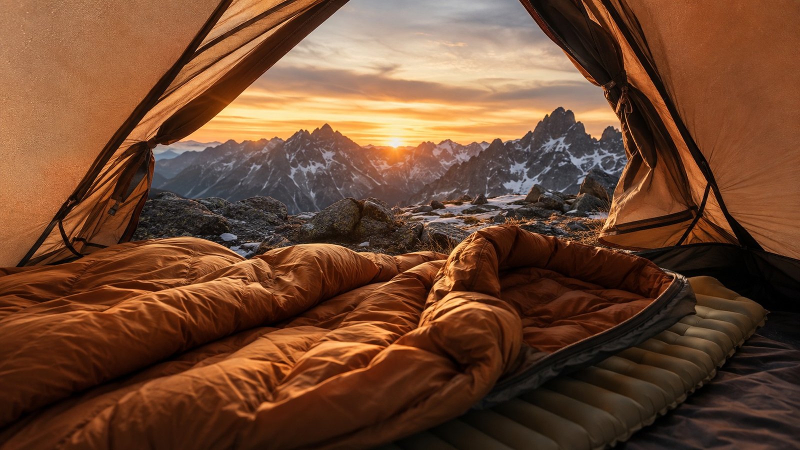 sacco a pelo tre stagioni dentro una tenda in montagna
