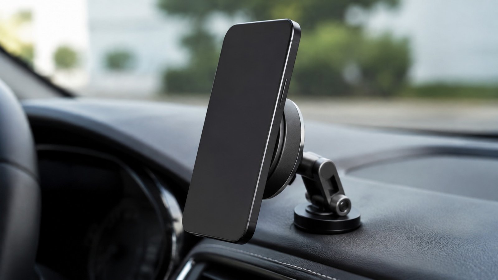 supporto smartphone auto magnetico fissato al cruscotto